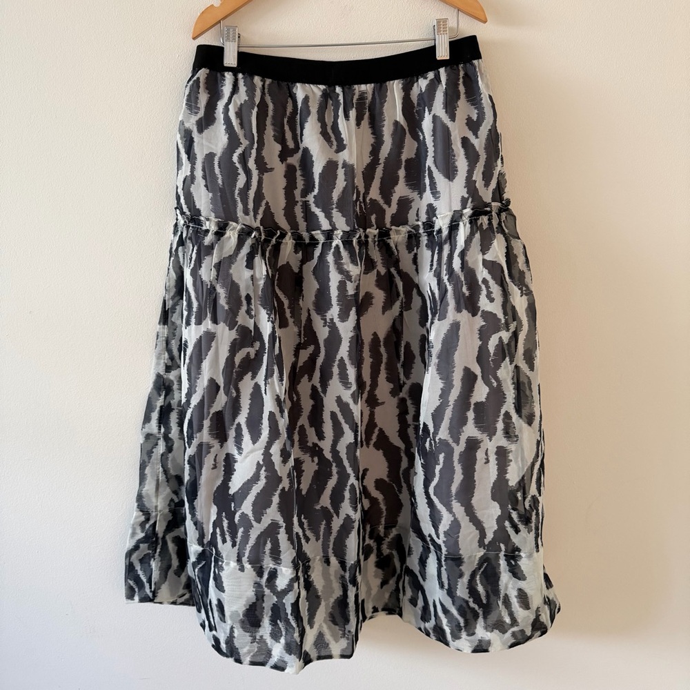NWT Anthropologie Maeve Full Midi Skirt Tiered Black Gray Zebra Size Medium